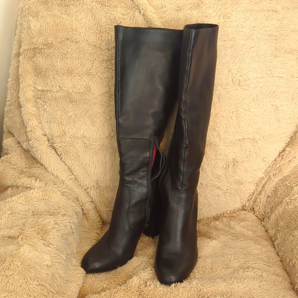 2 1/2" chunky heeled leather boots